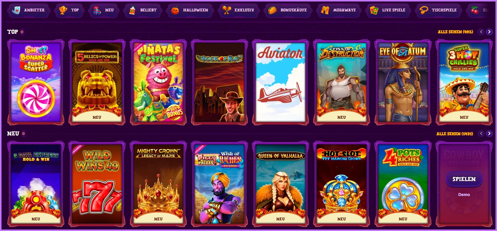 Gesamtes Slot-Angebot bei Duospin