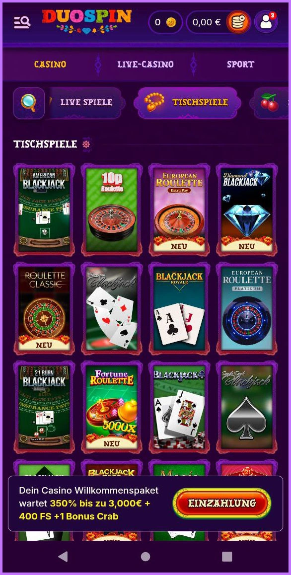 Anbieter von Live-Tischspielen bei Duospin