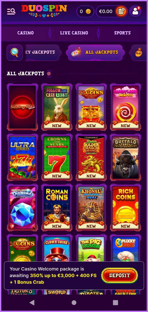 Big wins with Duospin’s jackpot slots