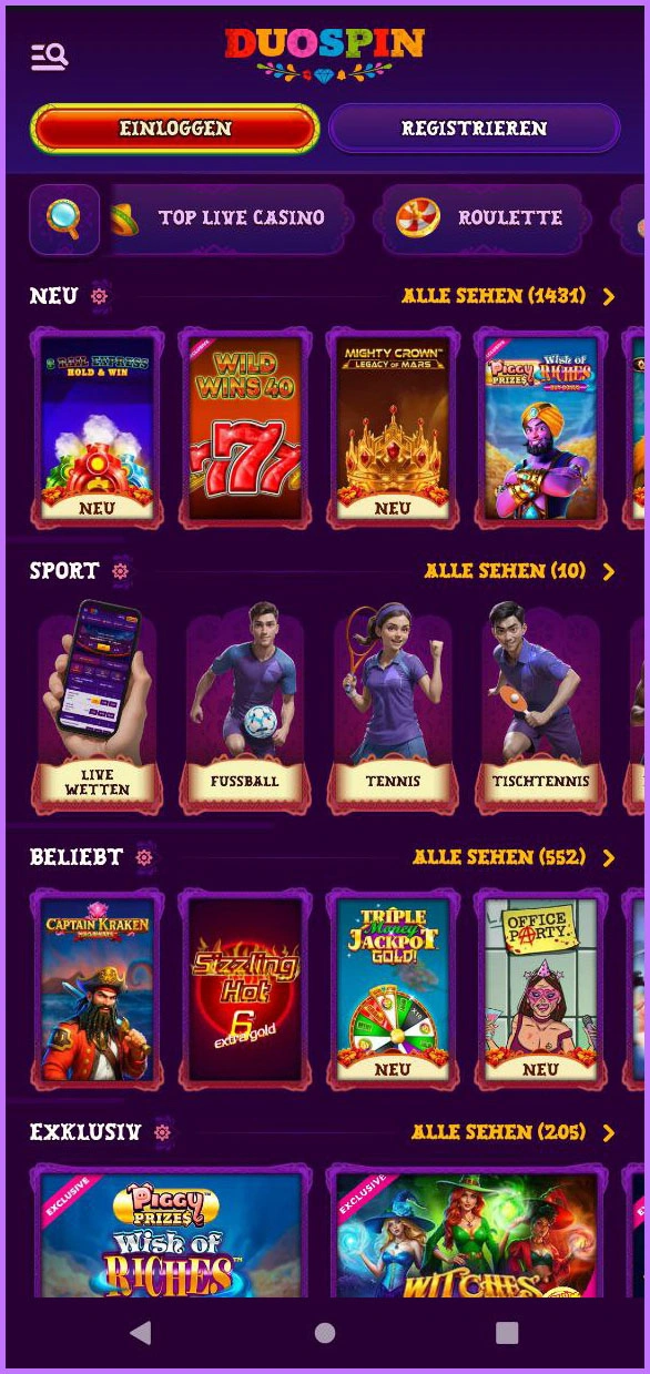 Alle Slots bei Duospin