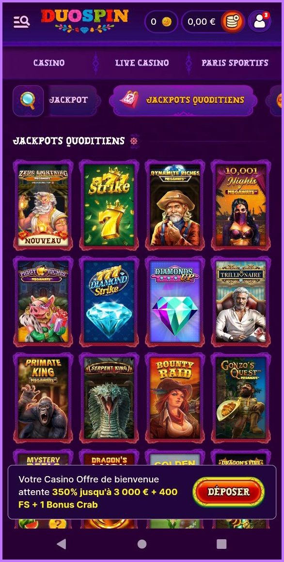 Gros gains avec les jackpots de Duospin