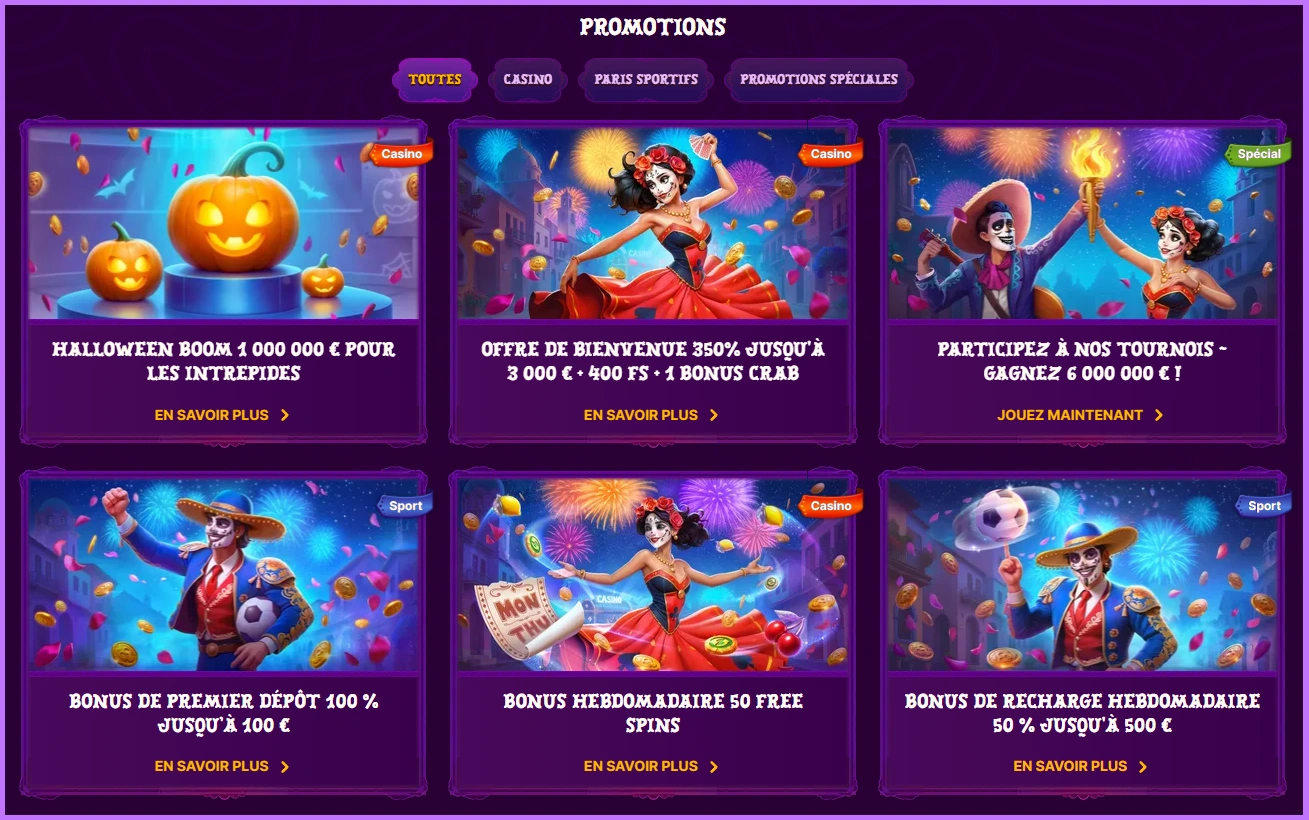 Offres de bonus et promotions au casino Duospin